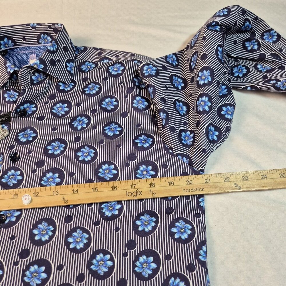 Visconti Black Button Up Flip Cuff Long Sleeve Shirt Men's Size S Blue Striped 8 - Picture 8 of 9